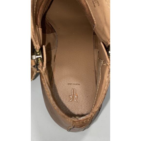 FRYE Judith Cognac Leather Zip Block Heels Ankle Booties - Picture 9 of 16